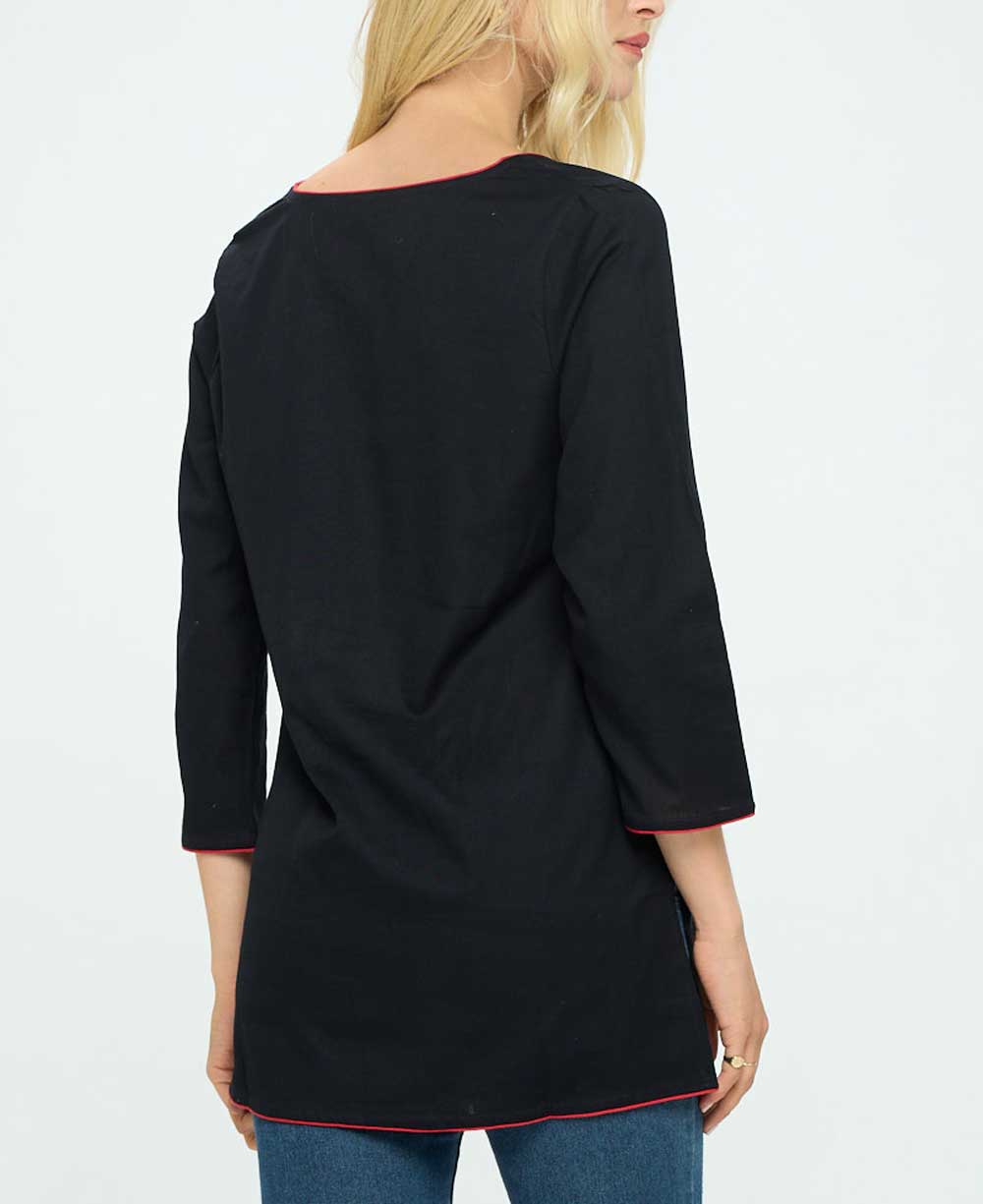 Black Cotton Tunic Top with Meaningful Lotus Design