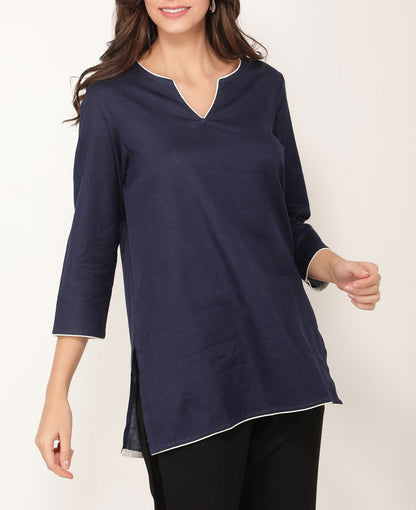 Navy Blue and White Cotton Tunic Top